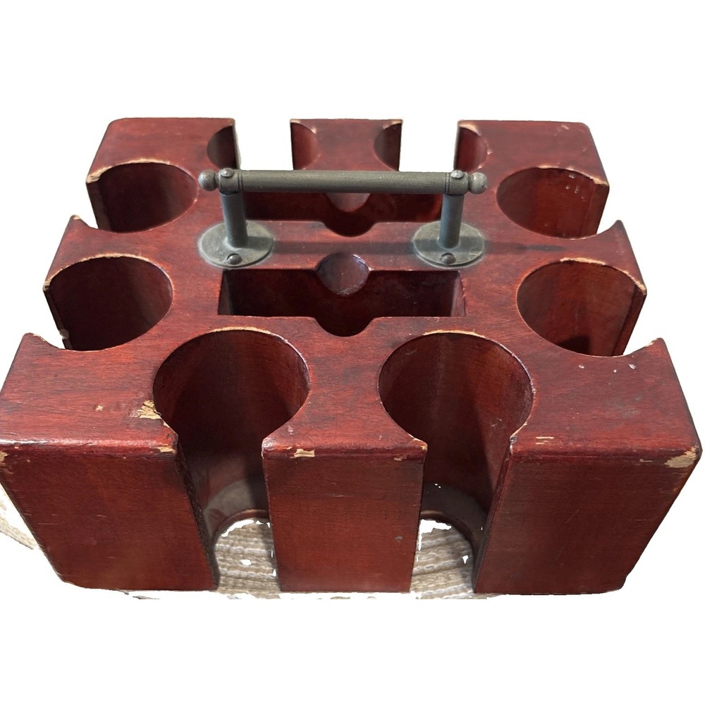 Vtg Reddish Wooden Poker Chip Caddy Holder Carousel Wood Game Room Decor 1940s